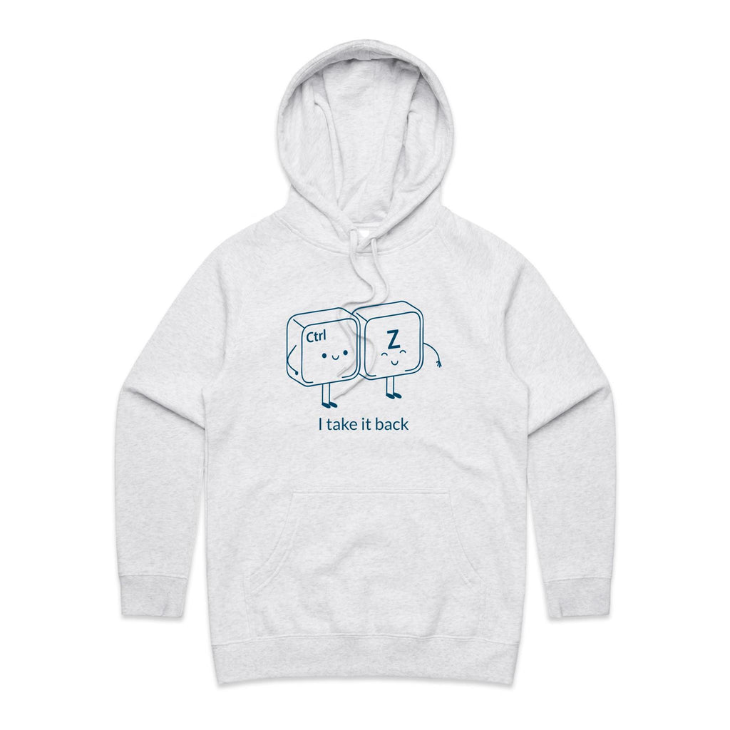 Ctrl Z, I Take It Back - Womens Hoodie White Marle Womens Hoodie Printed In Australia Tech