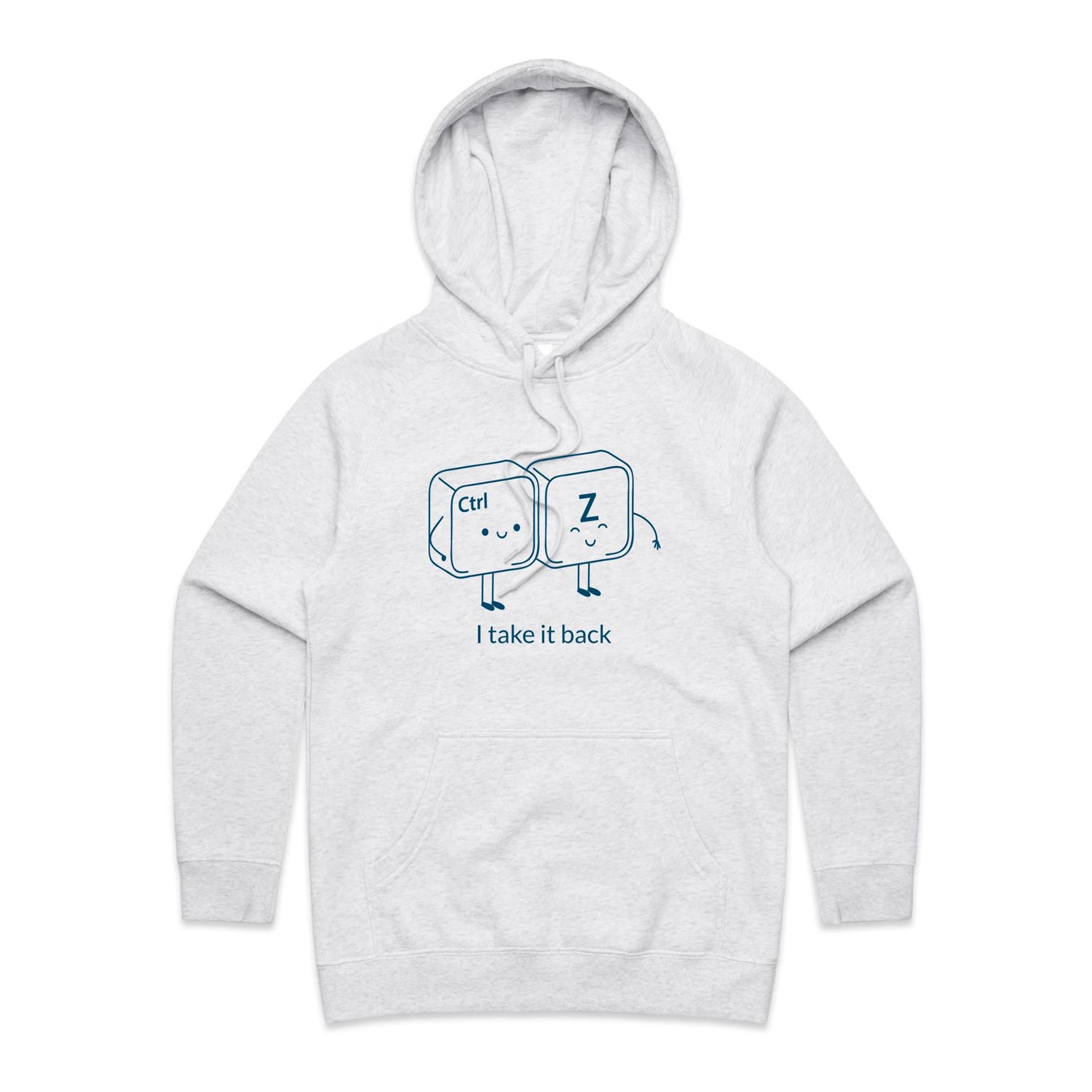 Ctrl Z, I Take It Back - Womens Hoodie White Marle Womens Hoodie Printed In Australia Tech