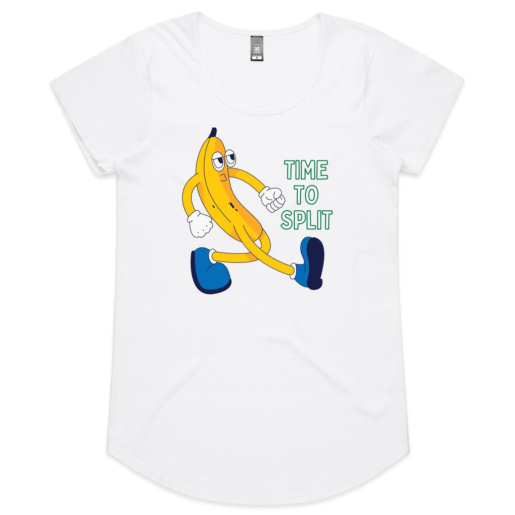 Banana, Time To Split - Womens Scoop Neck T-Shirt White Womens Scoop Neck T-shirt Food Printed In Australia
