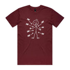 Ow! Everything Hurts Stick Figure Men's AS Colour T-shirt Burgundy Mens T-shirt Printed In Australia