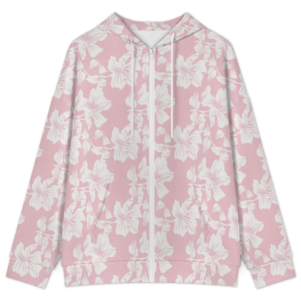 Pink Hawaiian Floral Women's Full-Zip Hoodie