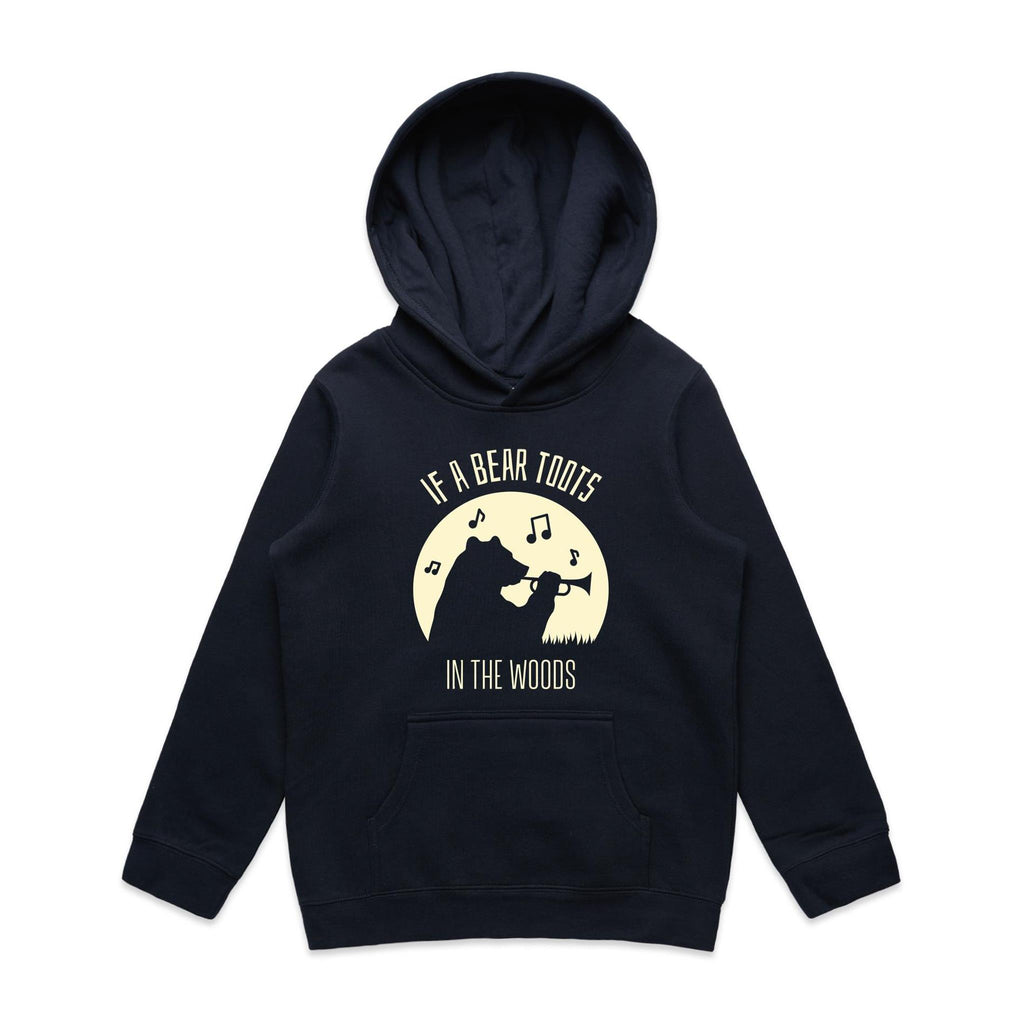 If A Bear Toots In The Woods, Trumpet Player - Kids Hoodie Navy Kids Hoodie Printed In Australia