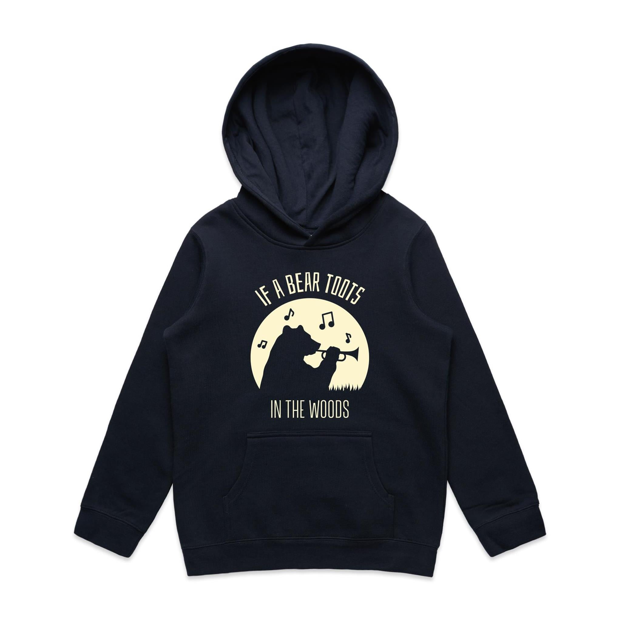If A Bear Toots In The Woods, Trumpet Player - Kids Hoodie Navy Kids Hoodie Printed In Australia