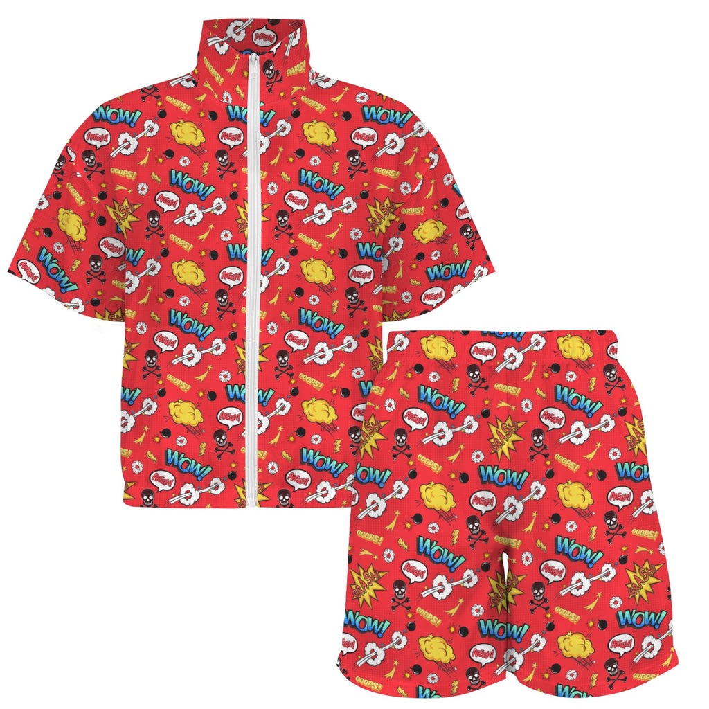Comic Book Red Women's Windbreaker Short Set Women's Windbreaker Short Set comic Printed Offshore
