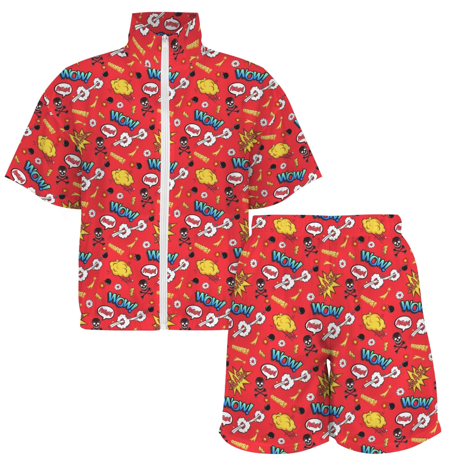 Comic Book Red Women's Windbreaker Short Set Women's Windbreaker Short Set comic Printed Offshore