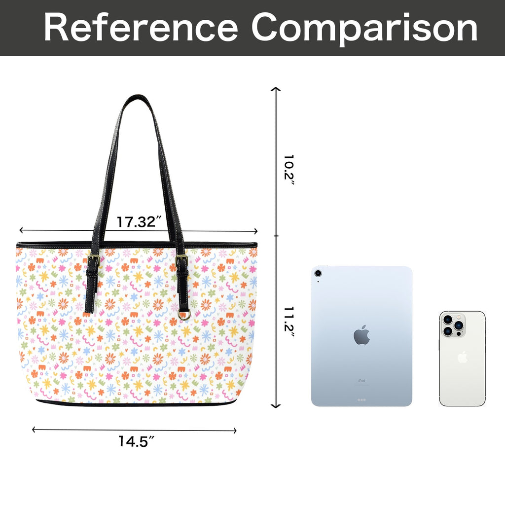 Abstract Colourful Shapes PU Leather Tote Bag Large Leather Tote Bag-Large Printed Offshore