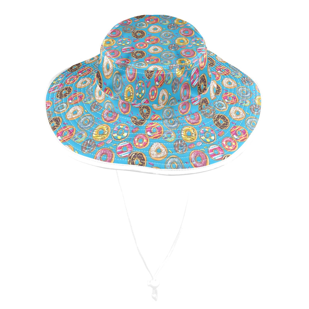 Doughnuts On Blue Wide Brim Bucket Hat Wide Brim Bucket Hat Food Printed Offshore
