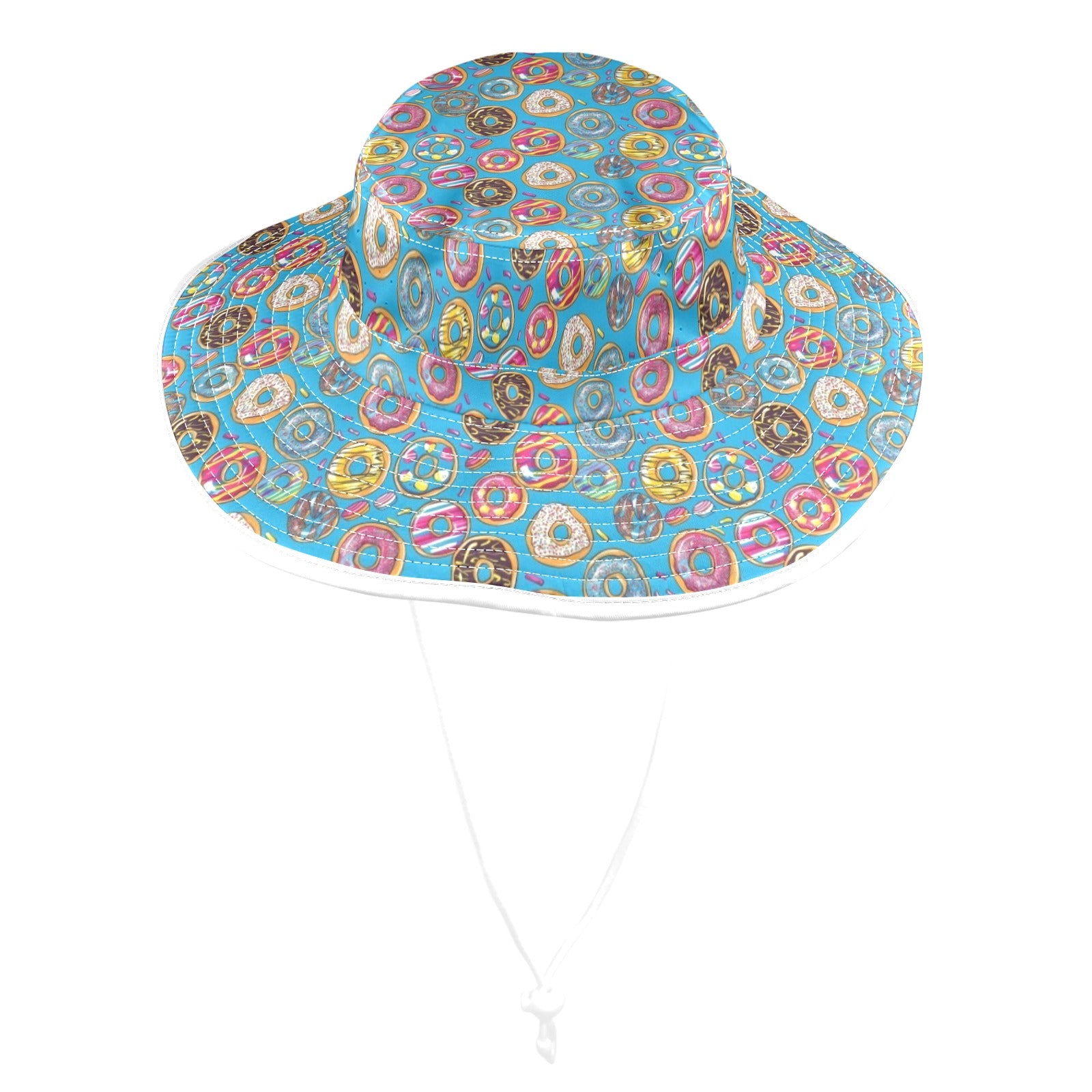 Doughnuts On Blue Wide Brim Bucket Hat Wide Brim Bucket Hat Food Printed Offshore