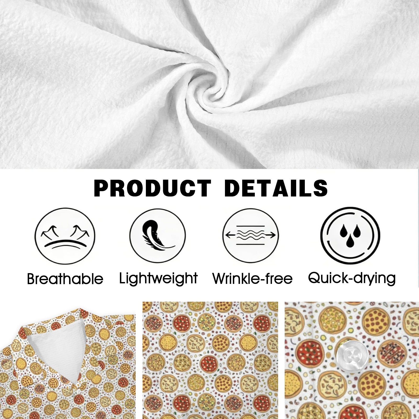 Round Pizzas On White Men's Crinkle Hawaiian Shirt