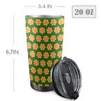 Yellow Flowers On Green 20oz Mobile Tumbler with Lid (Black Lock) 20oz Travel Mug Plants Printed Offshore