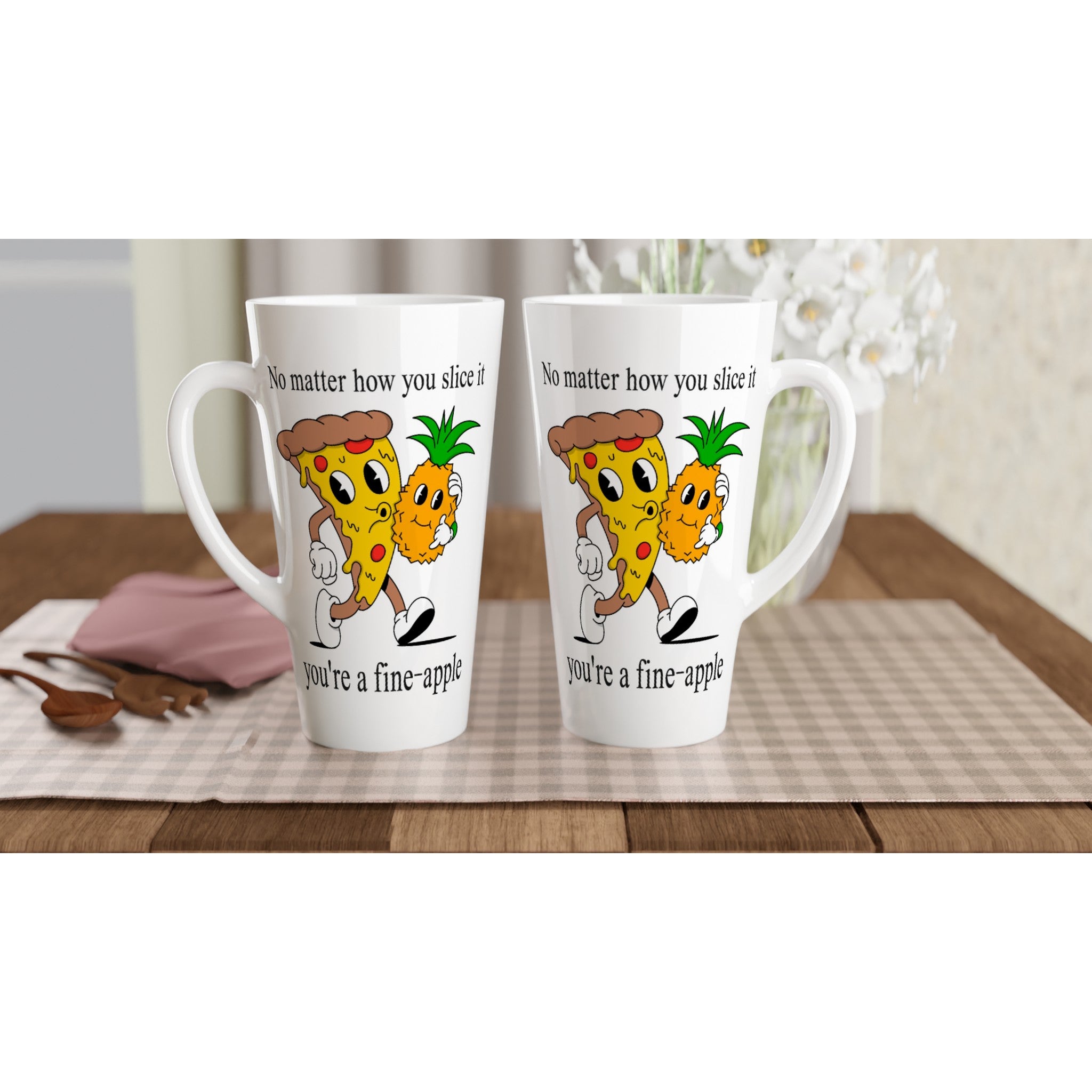 Pineapple Pizza, Fine-apple - White Latte 17oz Ceramic Mug Latte Mug food Globally Fulfilled