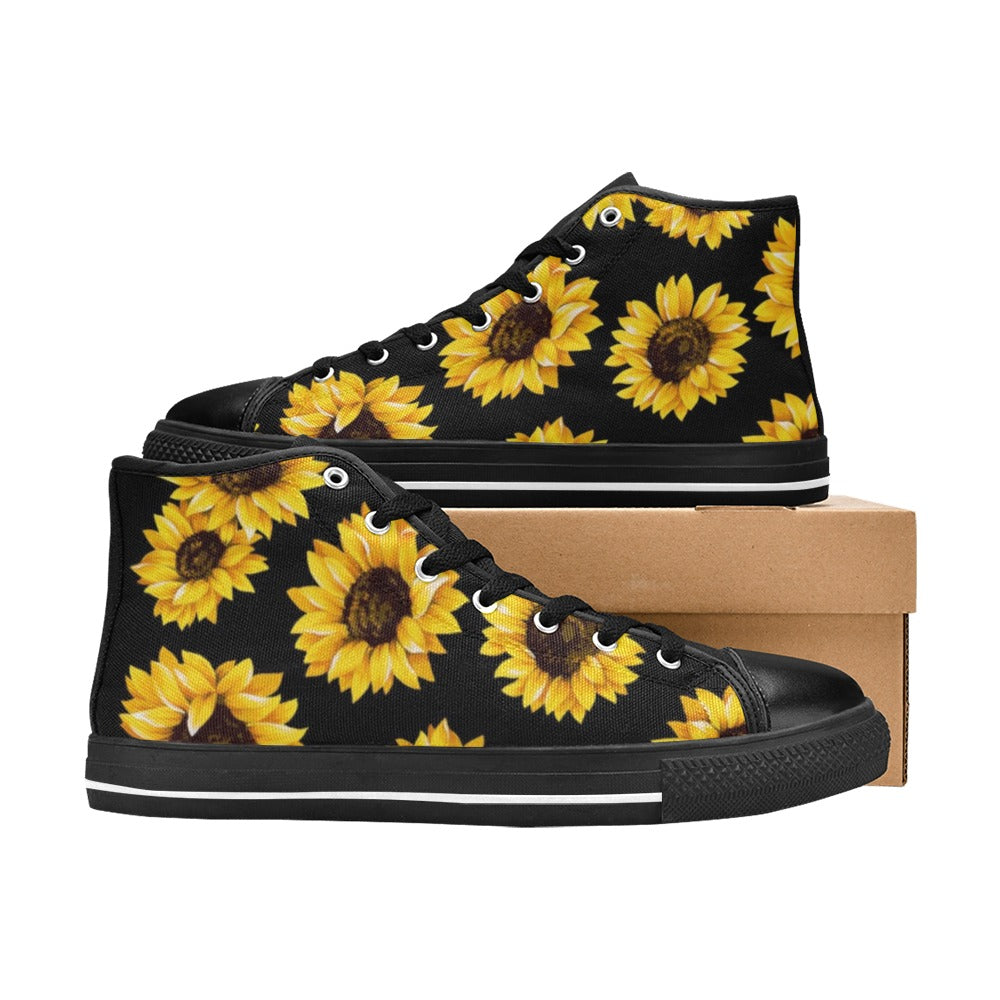 Sunflowers On Black - Women's High Top Canvas Shoes