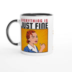 Personalised - Everything Is Just Fine - White 11oz Ceramic Mug with Colour Inside Ceramic Black Personalised 11oz Mug comic customise Globally Fulfilled personalise Retro