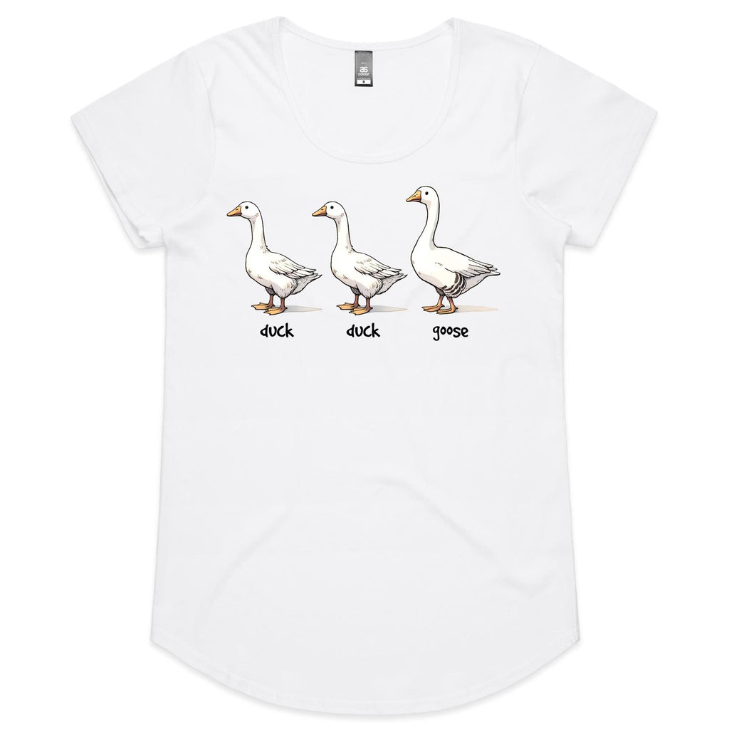 Duck Duck Goose - Womens Scoop Neck T-Shirt White Womens Scoop Neck T-shirt animal Games Printed In Australia