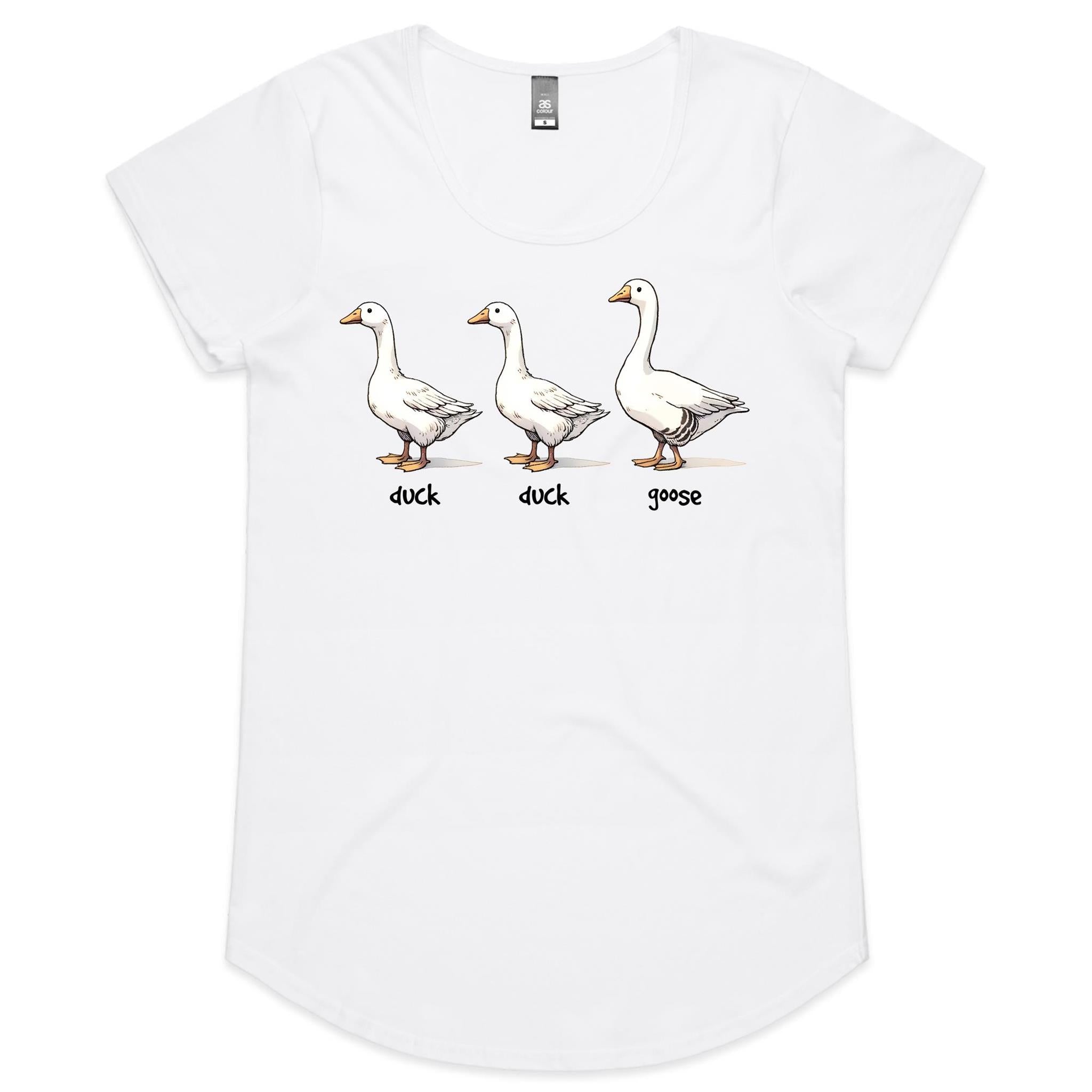 Duck Duck Goose - Womens Scoop Neck T-Shirt White Womens Scoop Neck T-shirt animal Games Printed In Australia