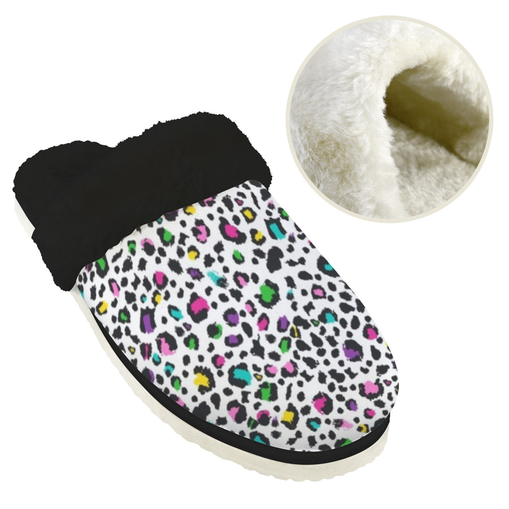 Animal Print In Colour Women's Fur Trim Thick-Sole Indoor Slippers Women's Fur Trimmed Slippers animal Printed Offshore
