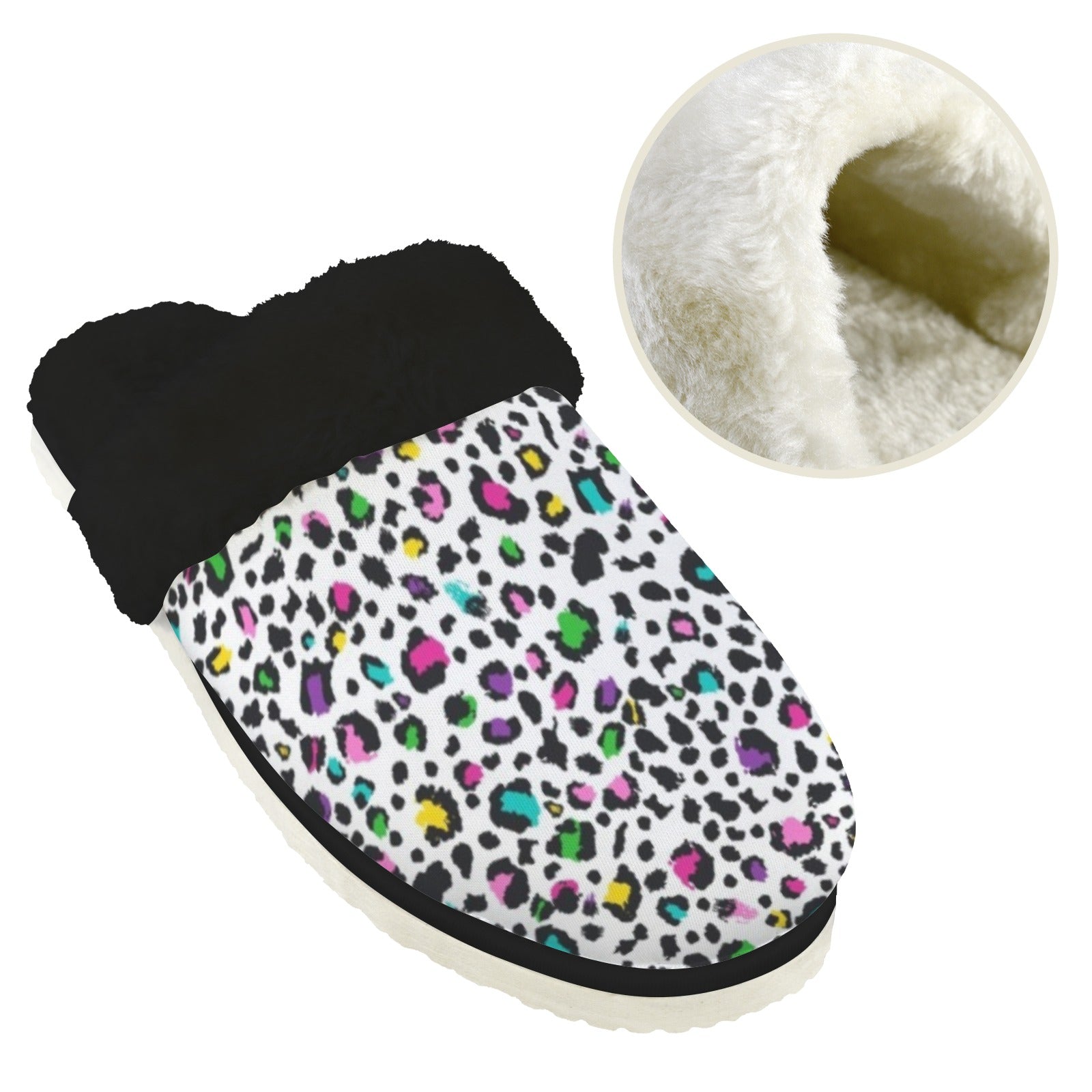 Animal Print In Colour Women's Fur Trim Thick-Sole Indoor Slippers Women's Fur Trimmed Slippers animal Printed Offshore