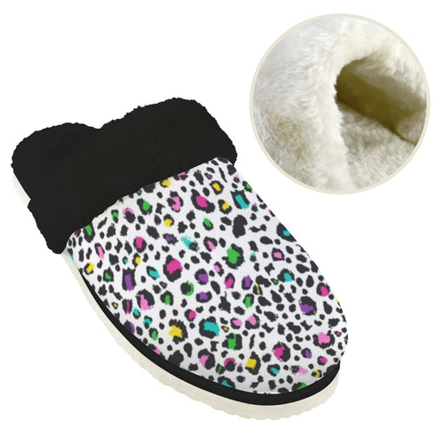Animal Print In Colour Women's Fur Trim Thick-Sole Indoor Slippers Women's Fur Trimmed Slippers animal Printed Offshore