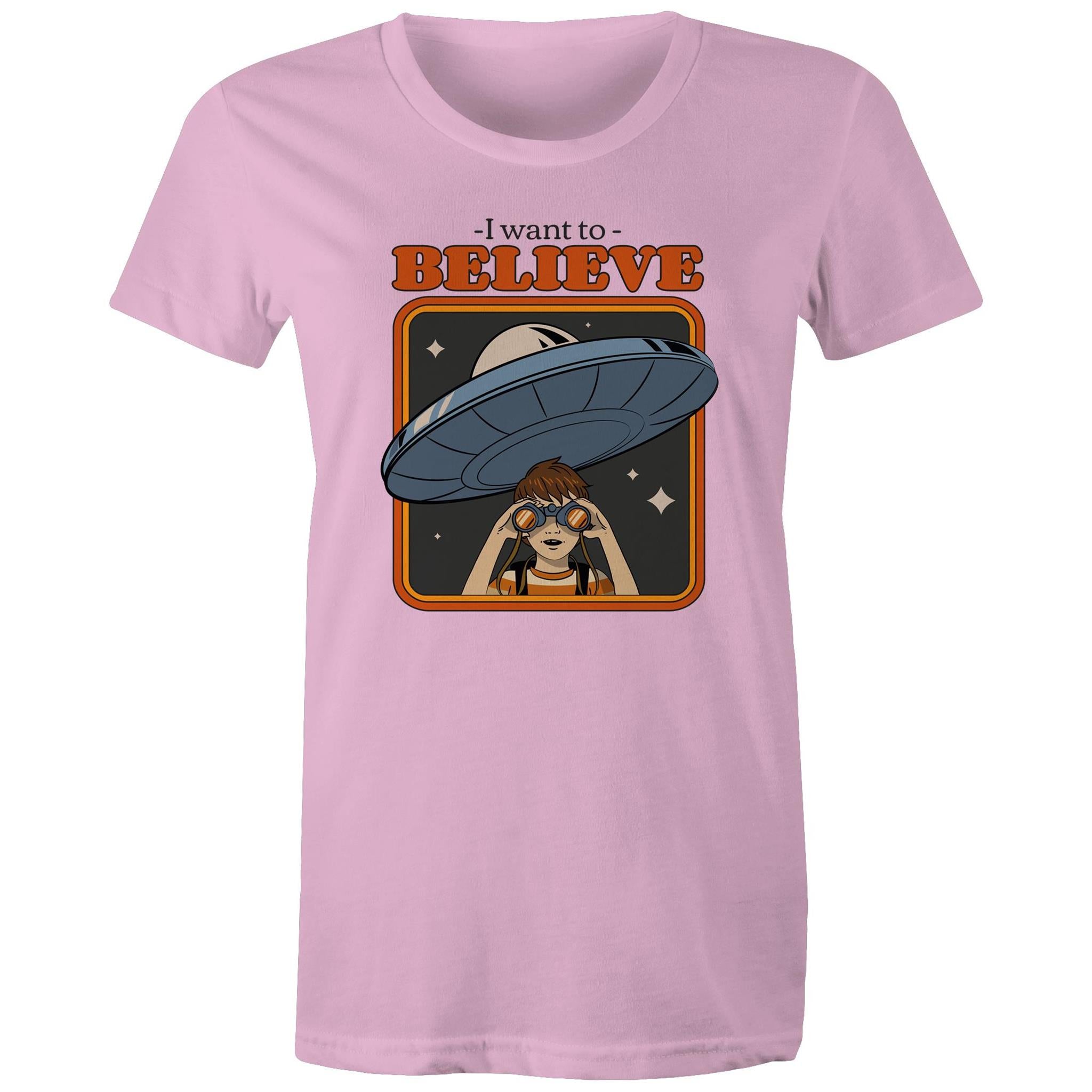 I Want To Believe, UFO - Womens T-shirt Pink Womens T-shirt Printed In Australia Sci Fi