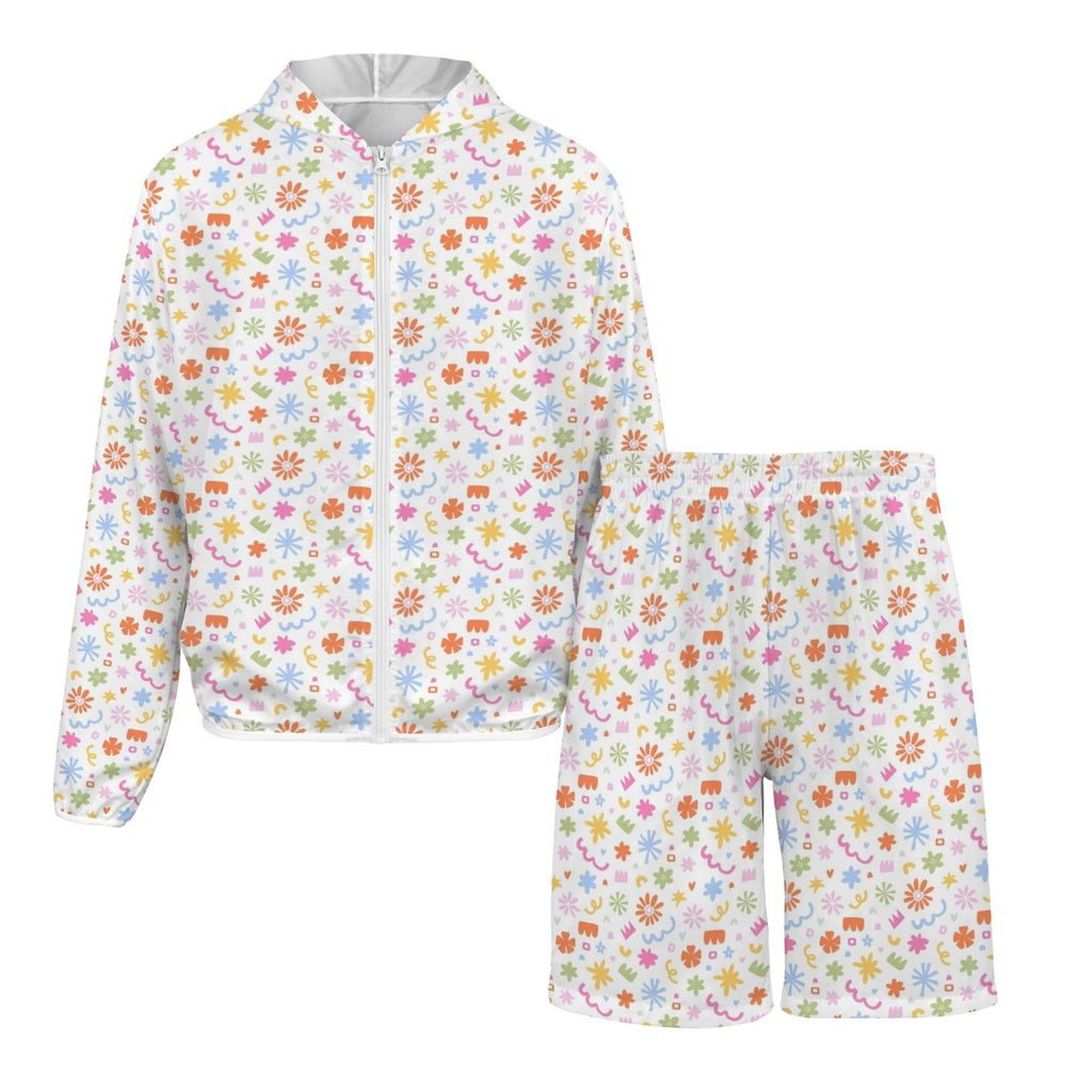 Abstract Colourful Shapes Men's Lightweight Sun Hoodie & Shorts Set Men's Lightweight Sun Hoodie & Shorts Printed Offshore