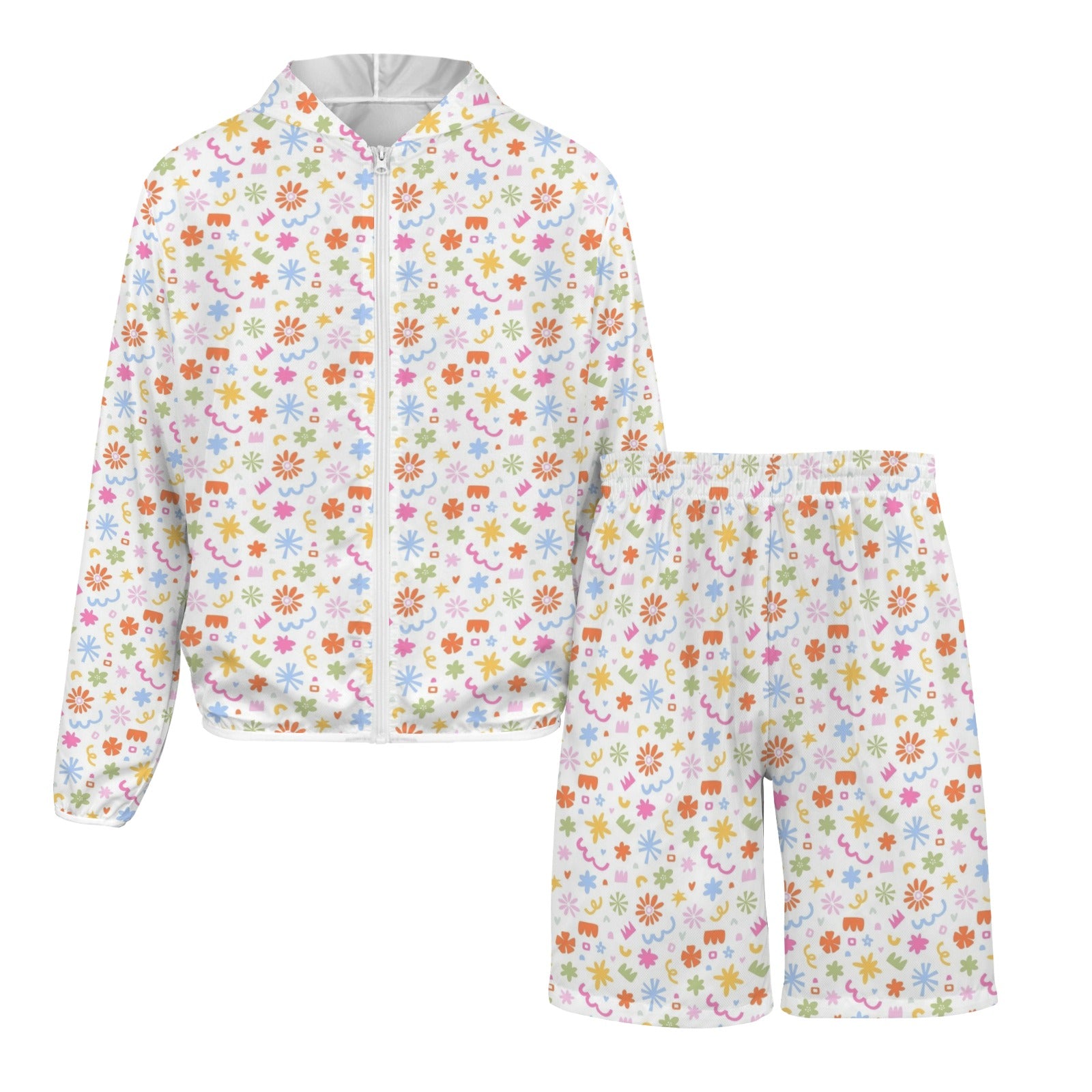 Abstract Colourful Shapes Men's Lightweight Sun Hoodie & Shorts Set Men's Lightweight Sun Hoodie & Shorts Printed Offshore