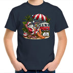 Santa By The Beach- Kids Youth T-shirt Navy Kids Christmas T-shirt Christmas Printed In Australia