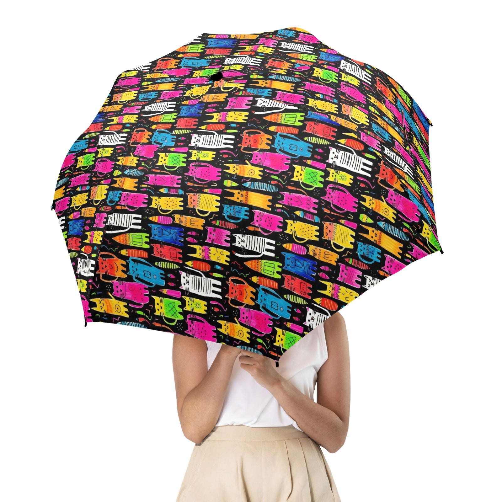 Colourful Cats - Semi-Automatic Foldable Umbrella (Model U12) Semi-Automatic Foldable Umbrella (U12)