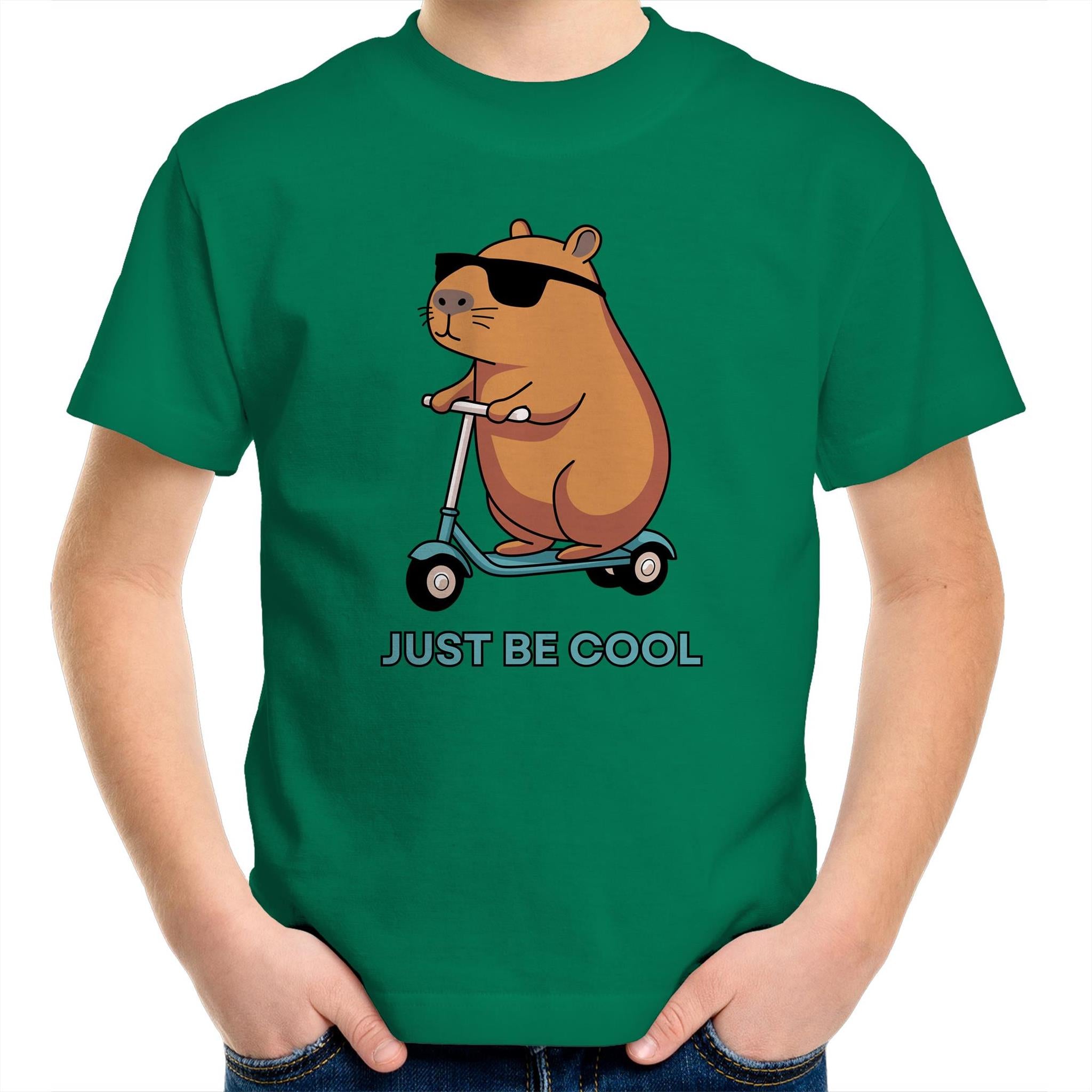 Just Be Cool, Capybara - Kids Youth T-Shirt Kelly Green Kids Youth T-shirt animal Printed In Australia