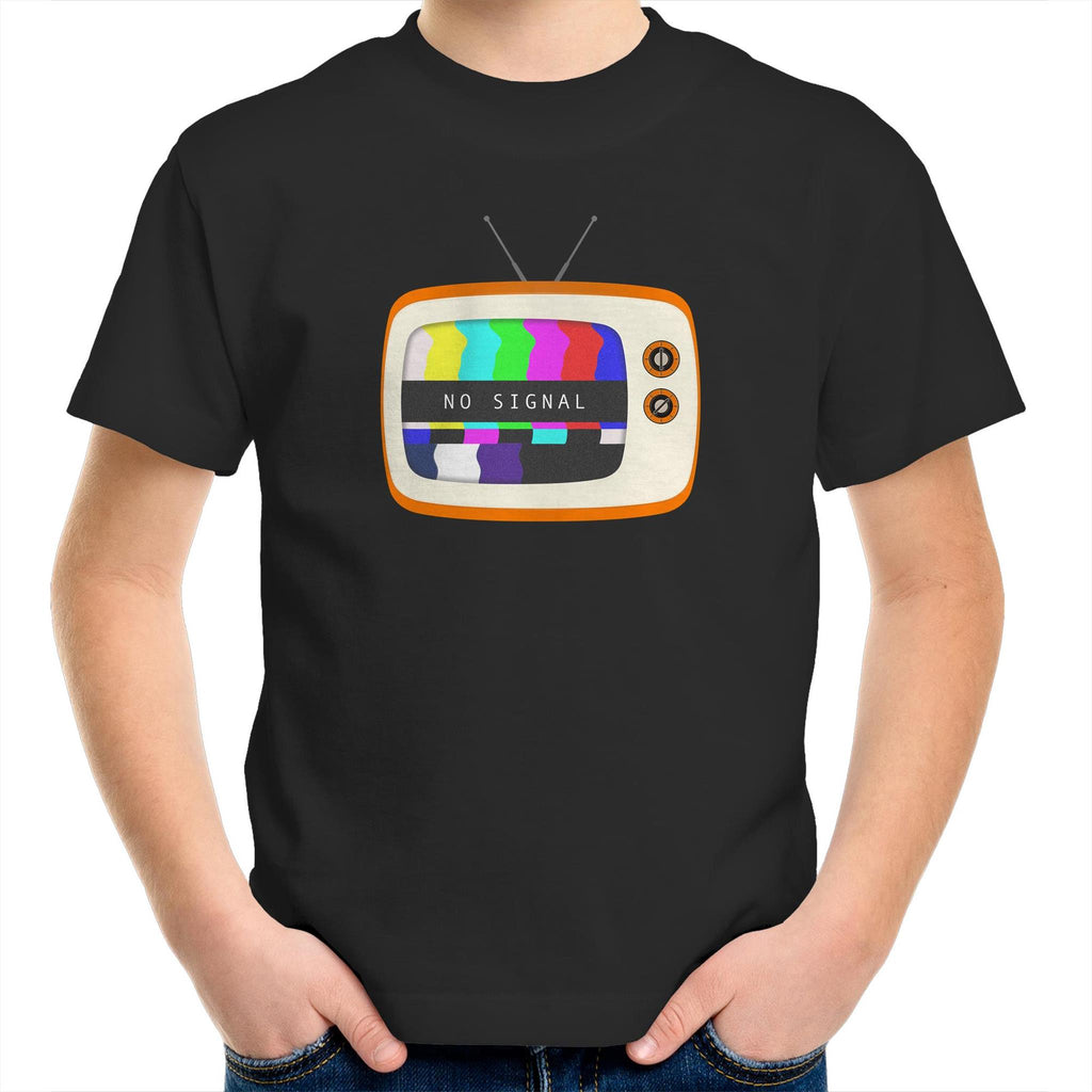 Retro TV, No Signal - Kids Youth T-Shirt Black Kids Youth T-shirt Printed In Australia Retro Tech