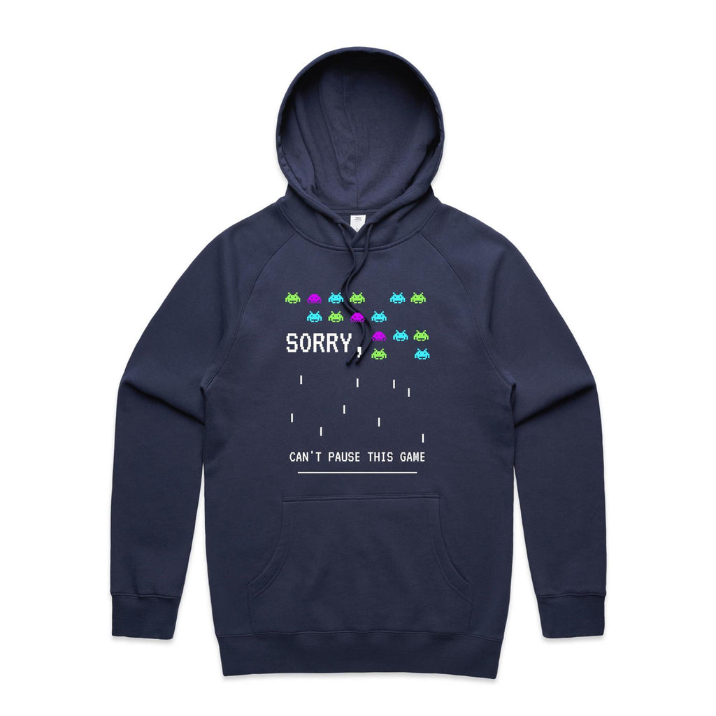 Sorry, Can't Pause This Game - Mens Hoodie Midnight Blue Mens Hoodie Games Printed In Australia