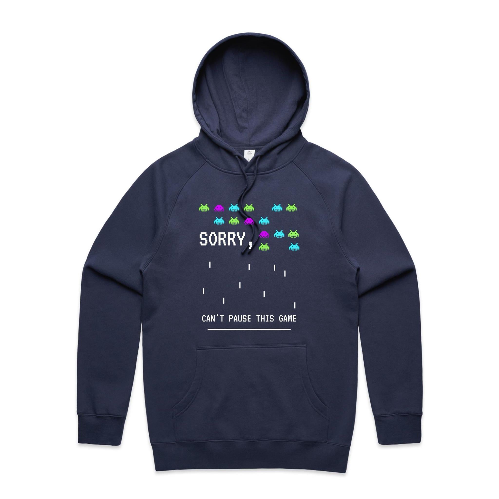 Sorry, Can't Pause This Game - Mens Hoodie Midnight Blue Mens Hoodie Games Printed In Australia