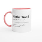 Motherhood Definition - White 11oz Ceramic Mug with Colour Inside Ceramic Pink Colour 11oz Mug Globally Fulfilled Mum