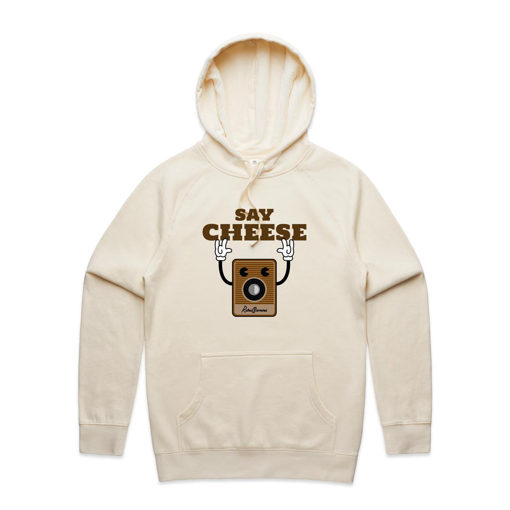 Say Cheese, Retro Camera - Mens Hoodie Ecru Mens Hoodie Printed In Australia Retro