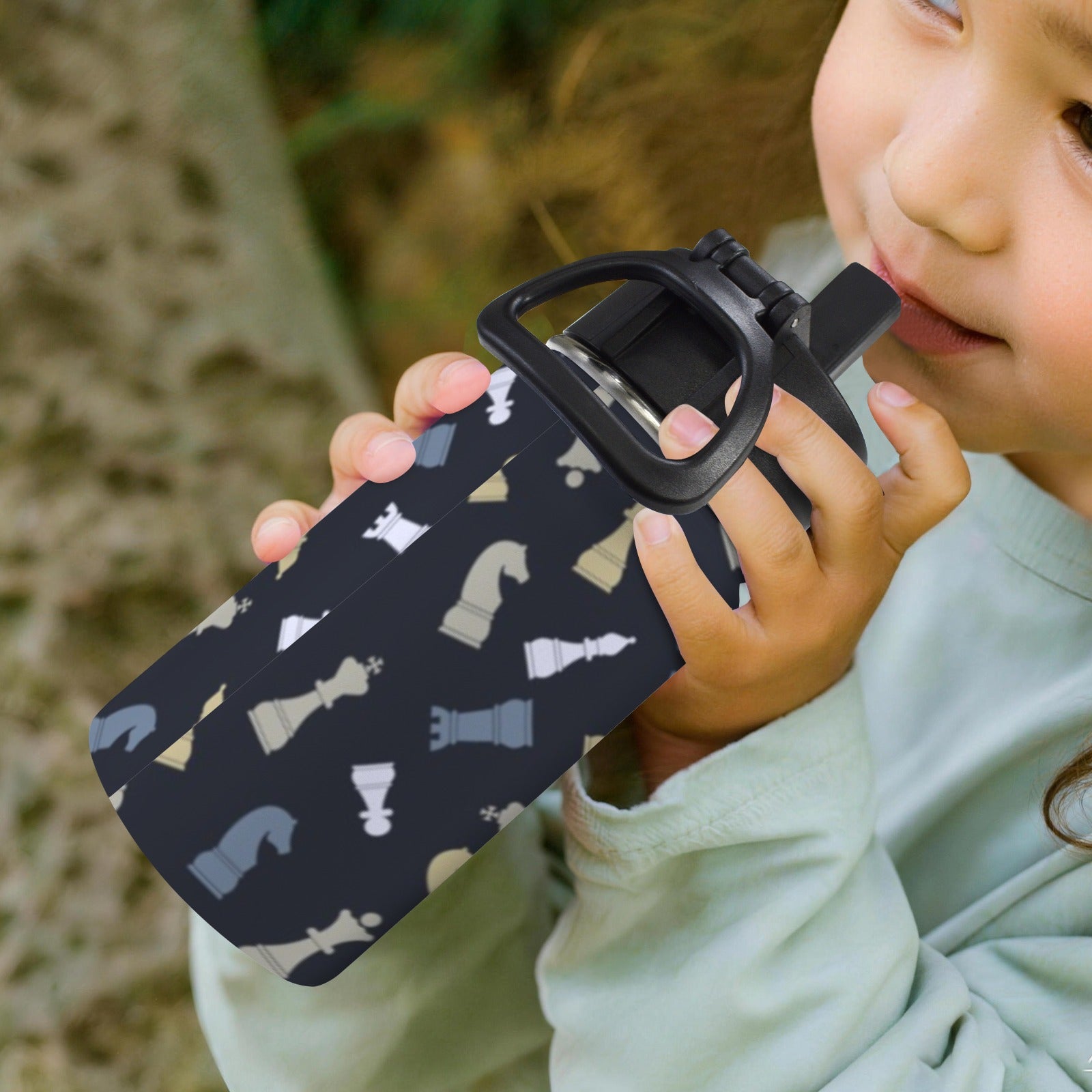 Chess Pattern 12oz Kids Water Bottle with Straw Lid