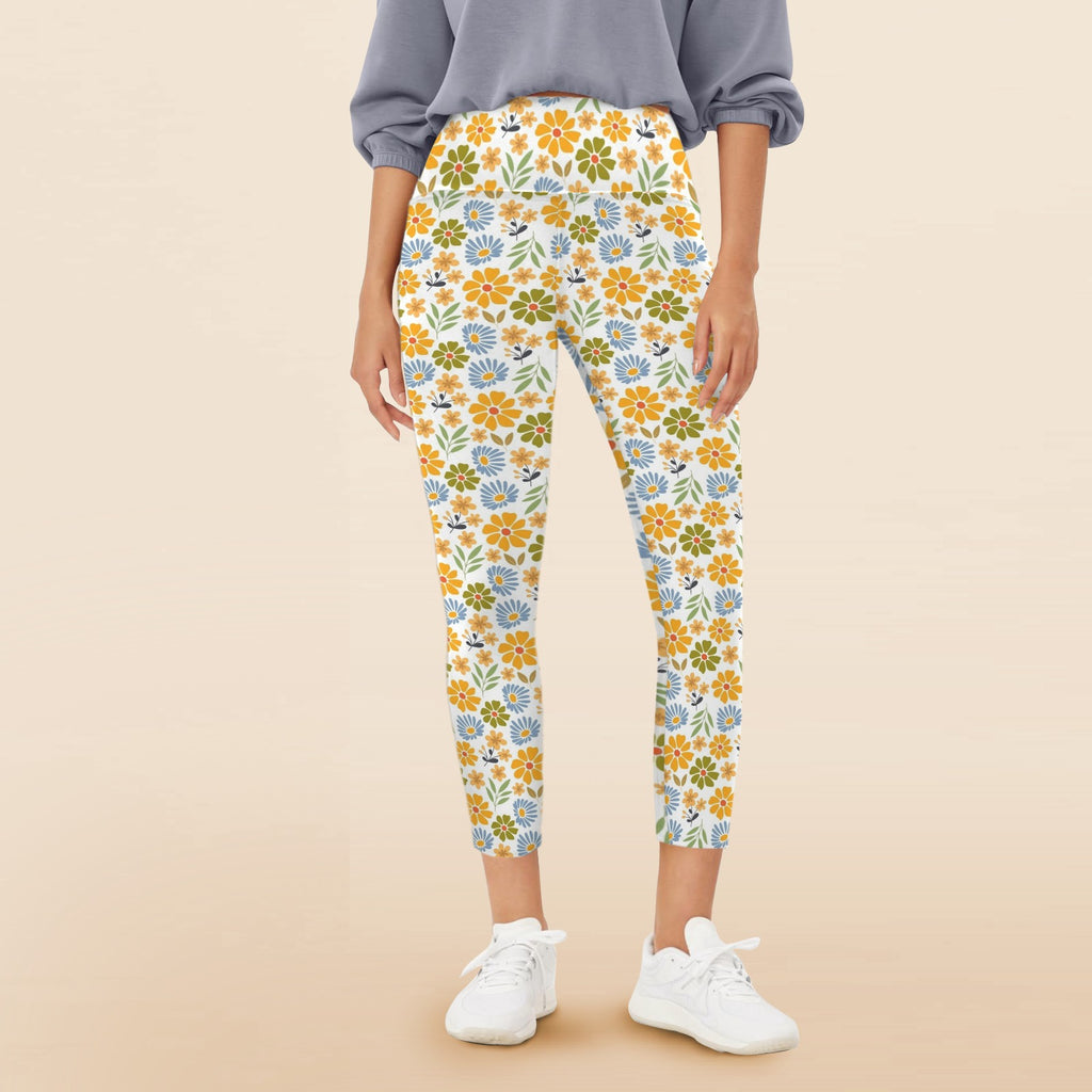 Retro Boho Flower Women's High Waist Pockets Yoga Leggings 5XL Women's High Waist Pockets Yoga Leggings Plants Printed Offshore