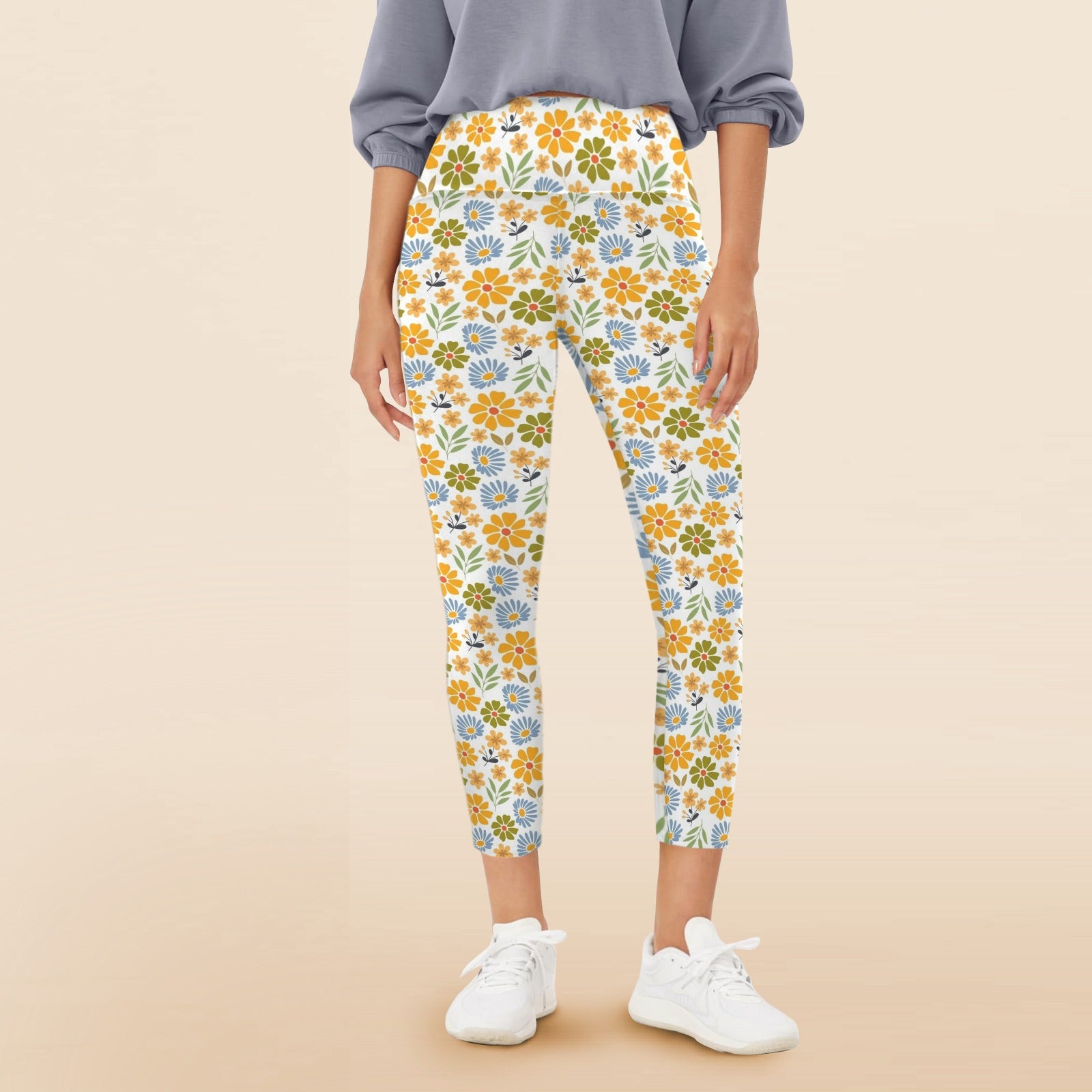 Retro Boho Flower Women's High Waist Pockets Yoga Leggings 5XL Women's High Waist Pockets Yoga Leggings Plants Printed Offshore