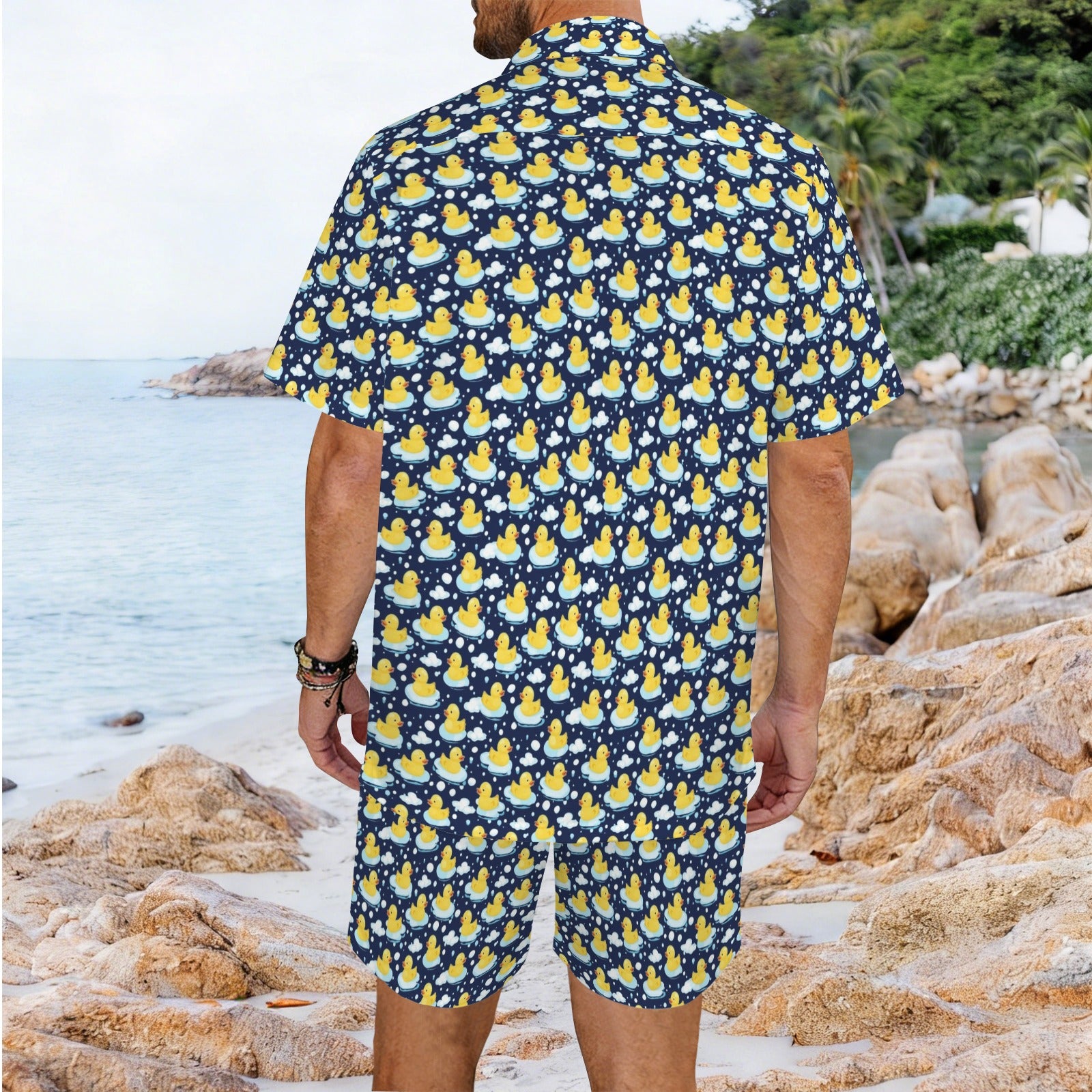 Rubber Ducks On Dark Men's Hawaiian Shirt & Shorts Set
