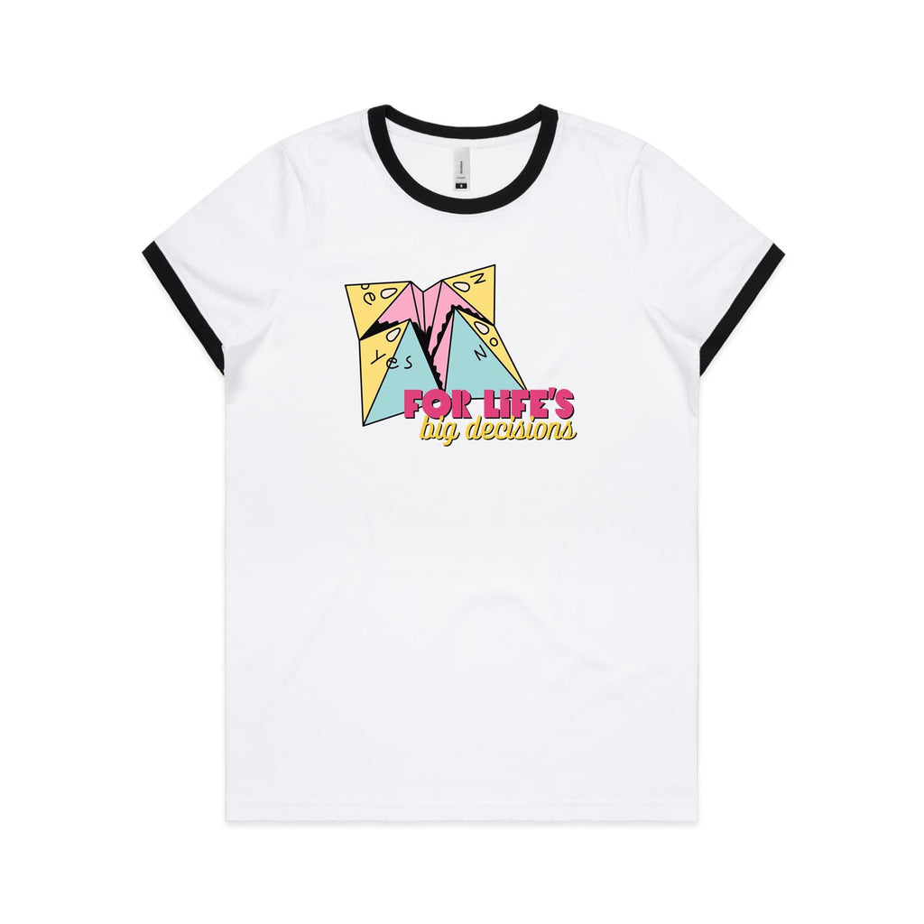 Fortune Teller, For Life's Big Decisions - Women's Ringer Tee White Black Womens Ringer T-shirt Games Printed In Australia