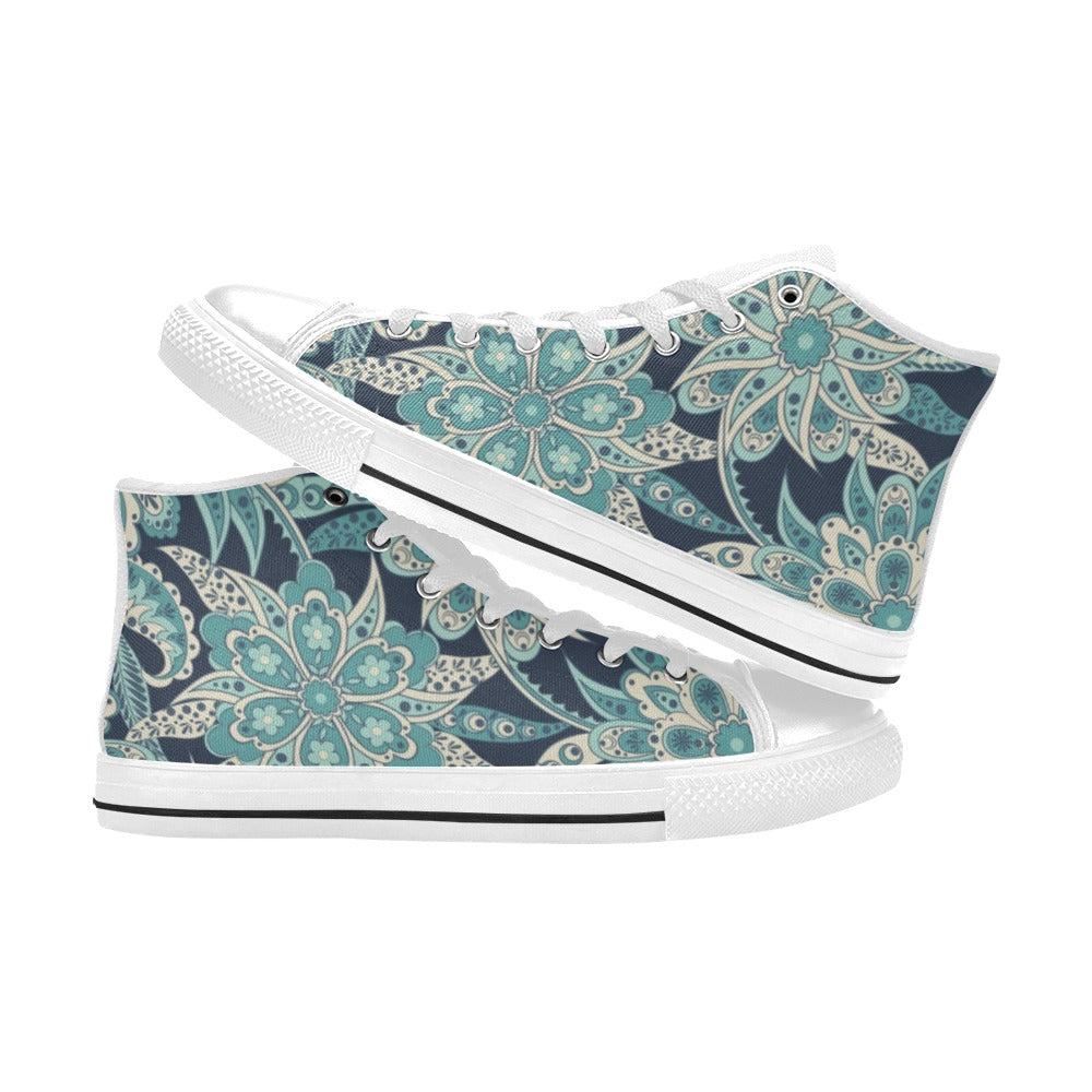 Vintage Blue Floral Women's High Top Canvas Shoes Womens Classic High Top Shoes Printed Offshore