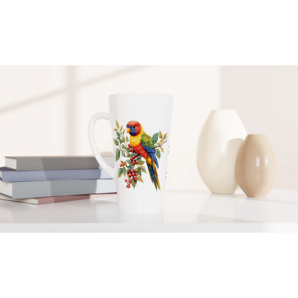 Personalise - Lorikeet, Australian Birds - White Latte 17oz Ceramic Mug Personalised Latte Mug animal Globally Fulfilled
