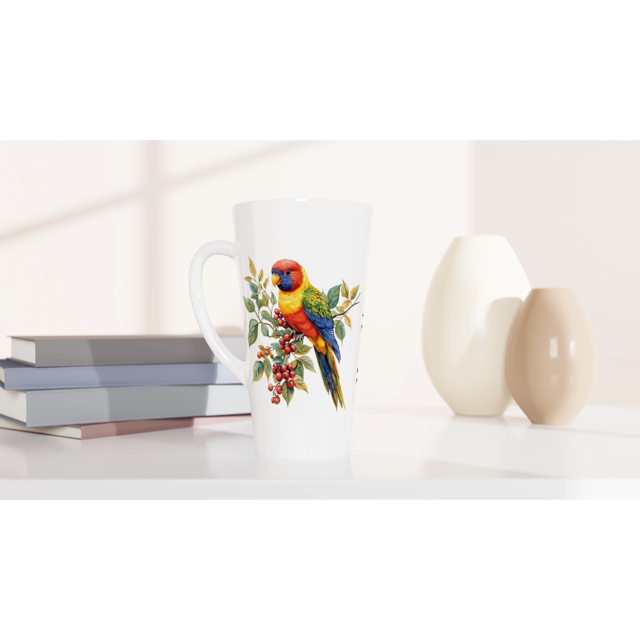 Personalise - Lorikeet, Australian Birds - White Latte 17oz Ceramic Mug Personalised Latte Mug animal Globally Fulfilled