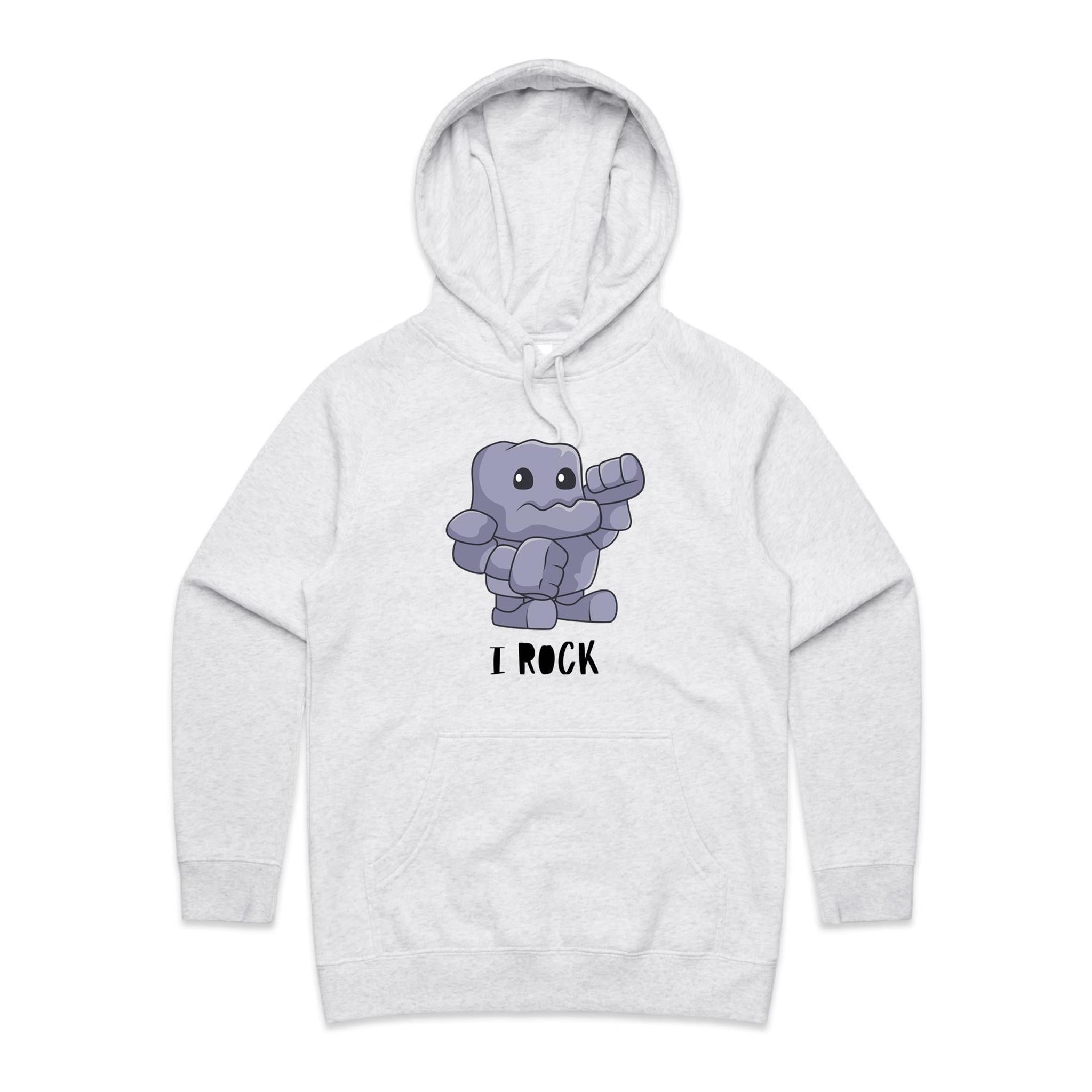 I Rock - Womens Hoodie White Marle Womens Hoodie Music Printed In Australia