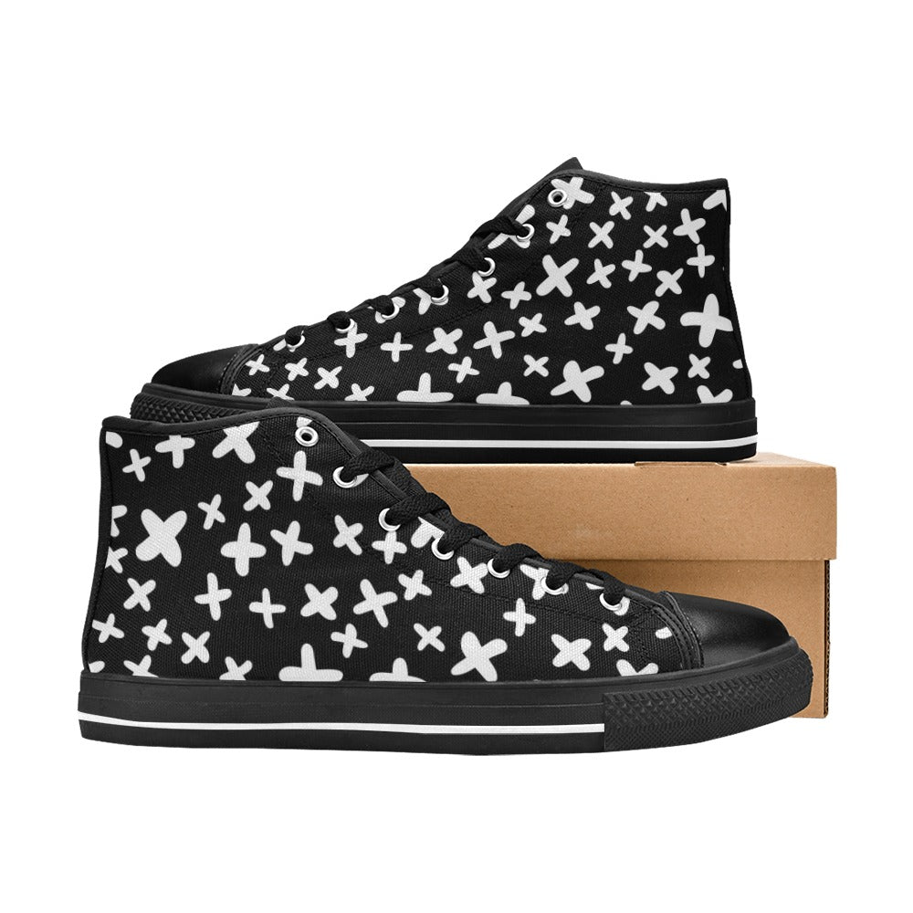 Black And White X's Women's High Top Canvas Shoes Womens Classic High Top Shoes Printed Offshore