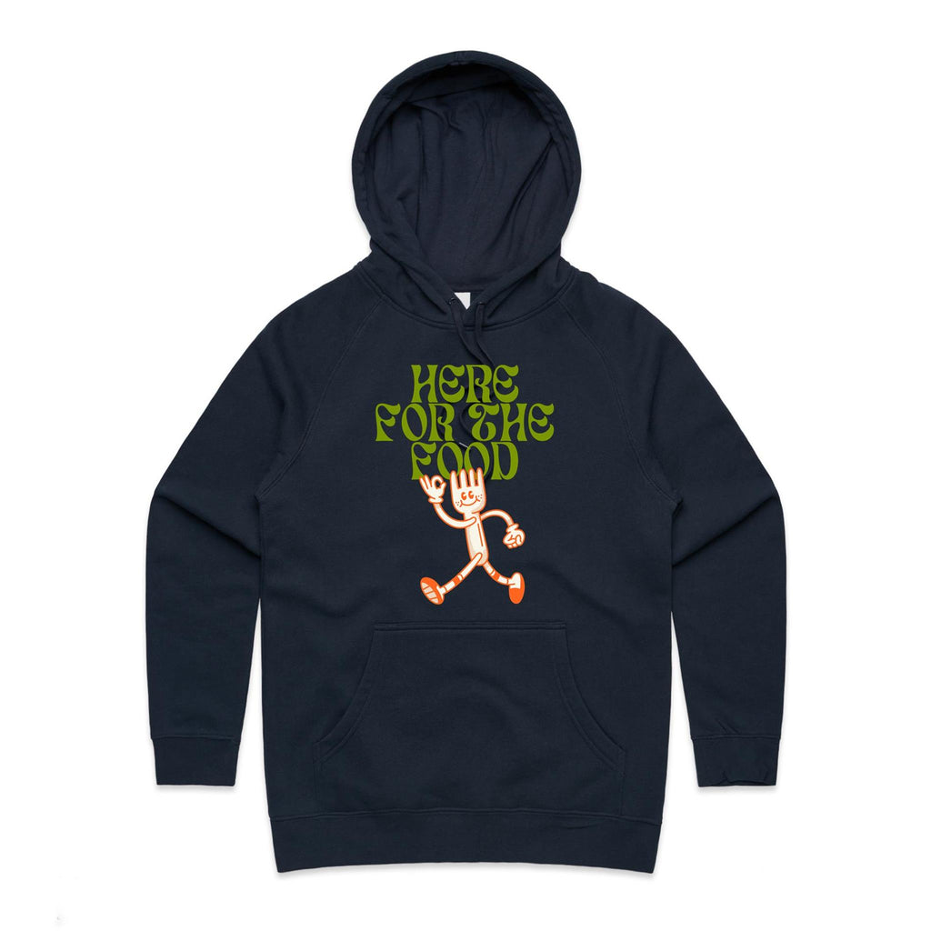 Here For The Food - Womens Hoodie Navy Womens Hoodie Food Printed In Australia