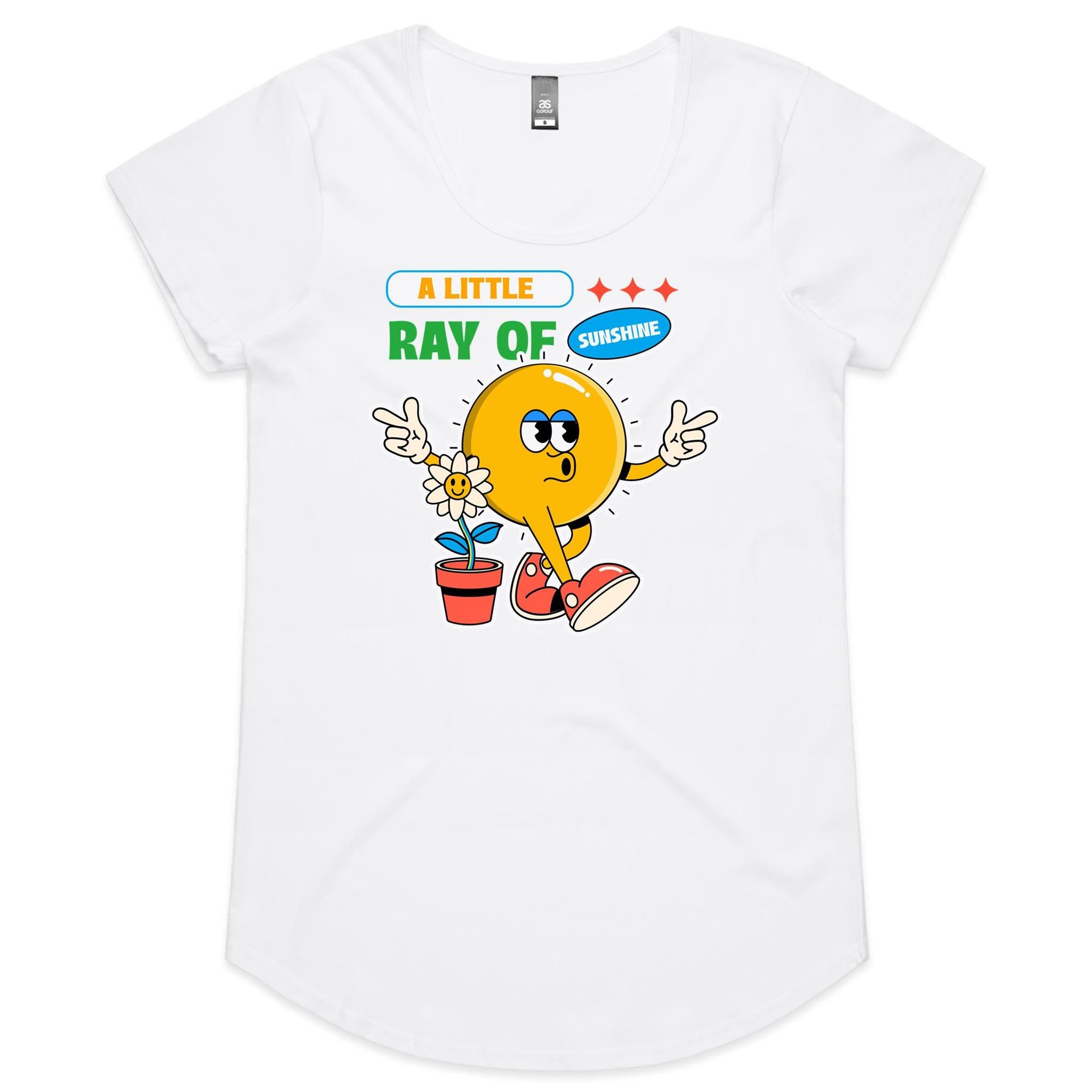 A Little Ray Of Sunshine - Womens Scoop Neck T-Shirt White Womens Scoop Neck T-shirt Positivity Printed In Australia
