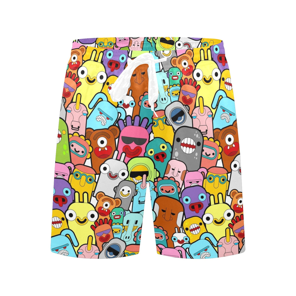 Happy Monsters Men's Mid-Length Beach Shorts Men's Mid-Length Beach Shorts Printed Offshore Sci Fi