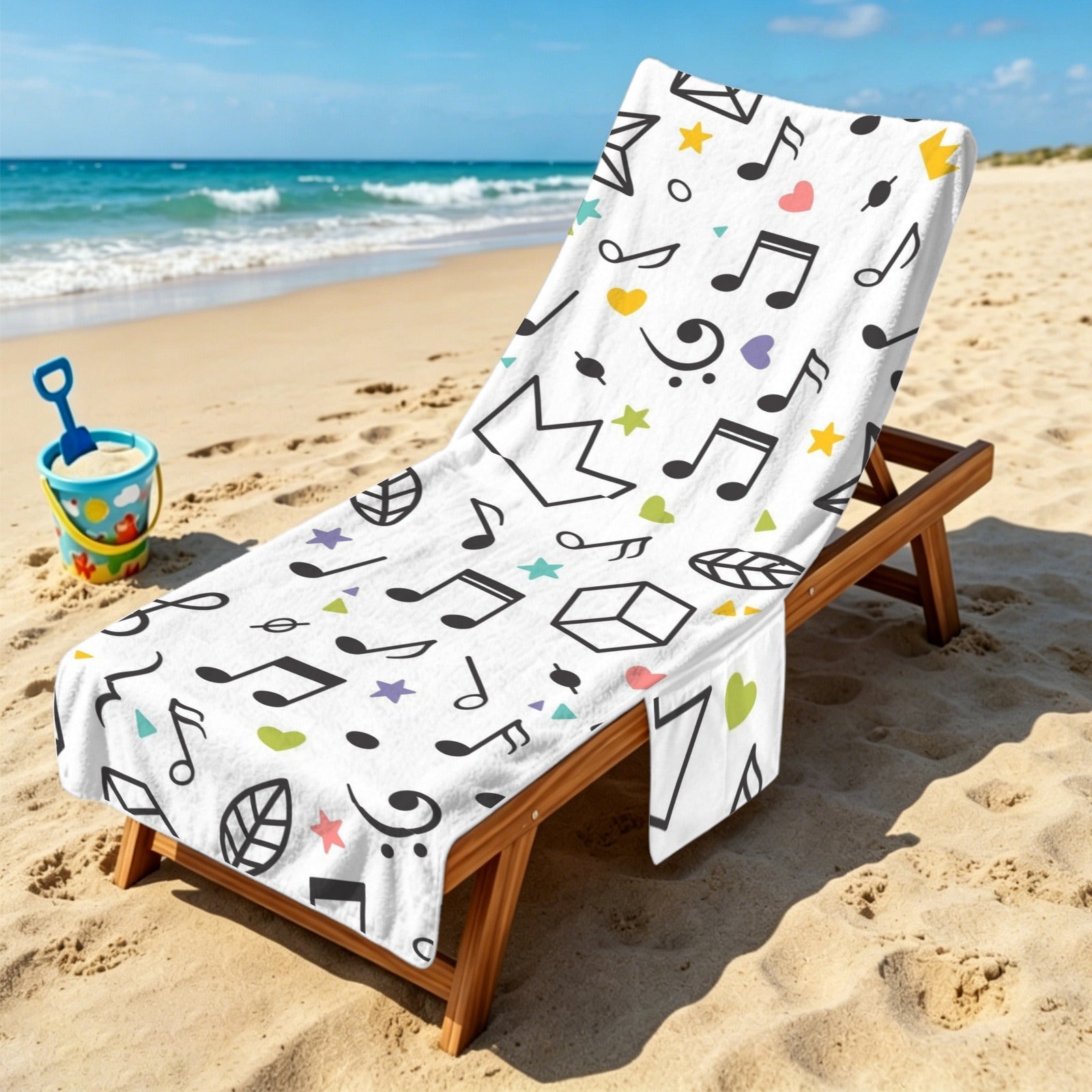 Music Time Beach Chair Towel Cover with Side Pockets