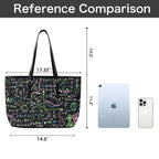 Equations In Green And Pink - Leather Tote Bag-Large