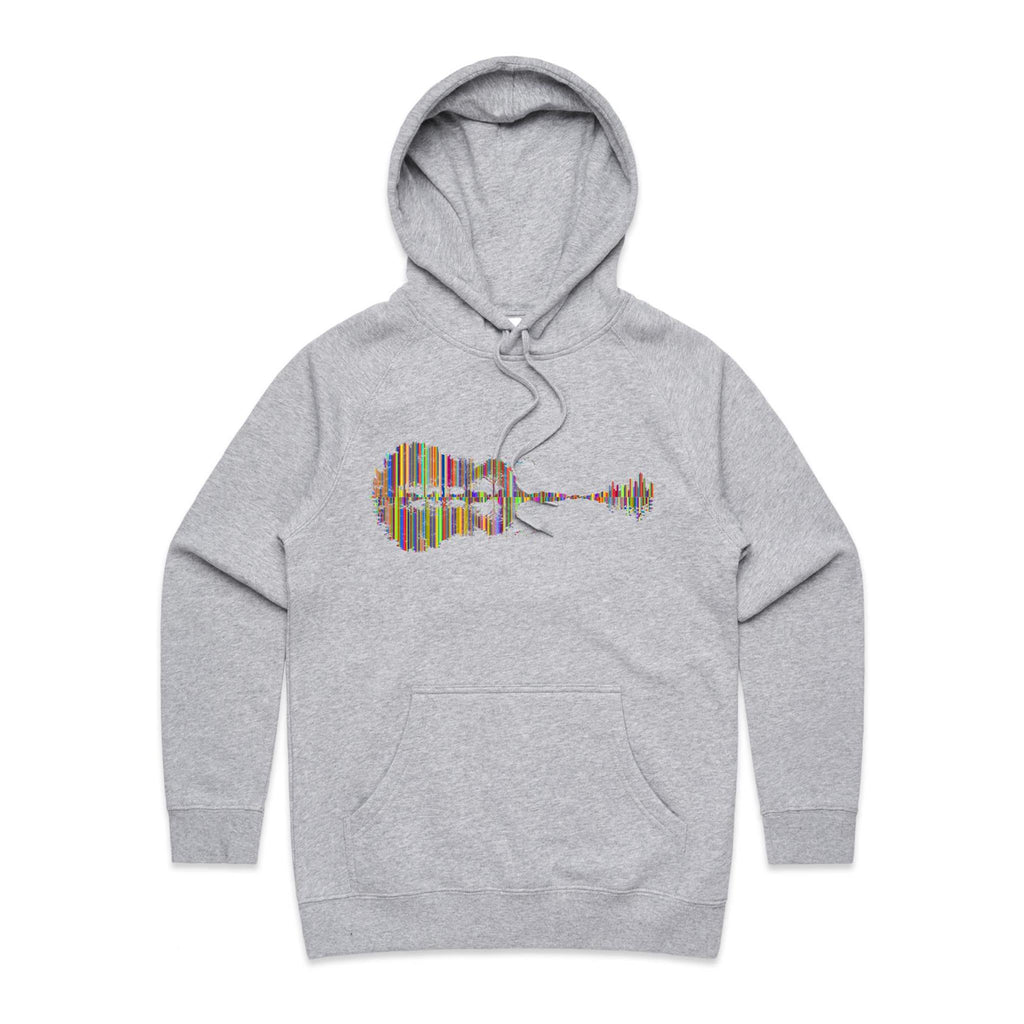 Guitar Reflection In Colour - Womens Hoodie Grey Marle Womens Hoodie Music Printed In Australia