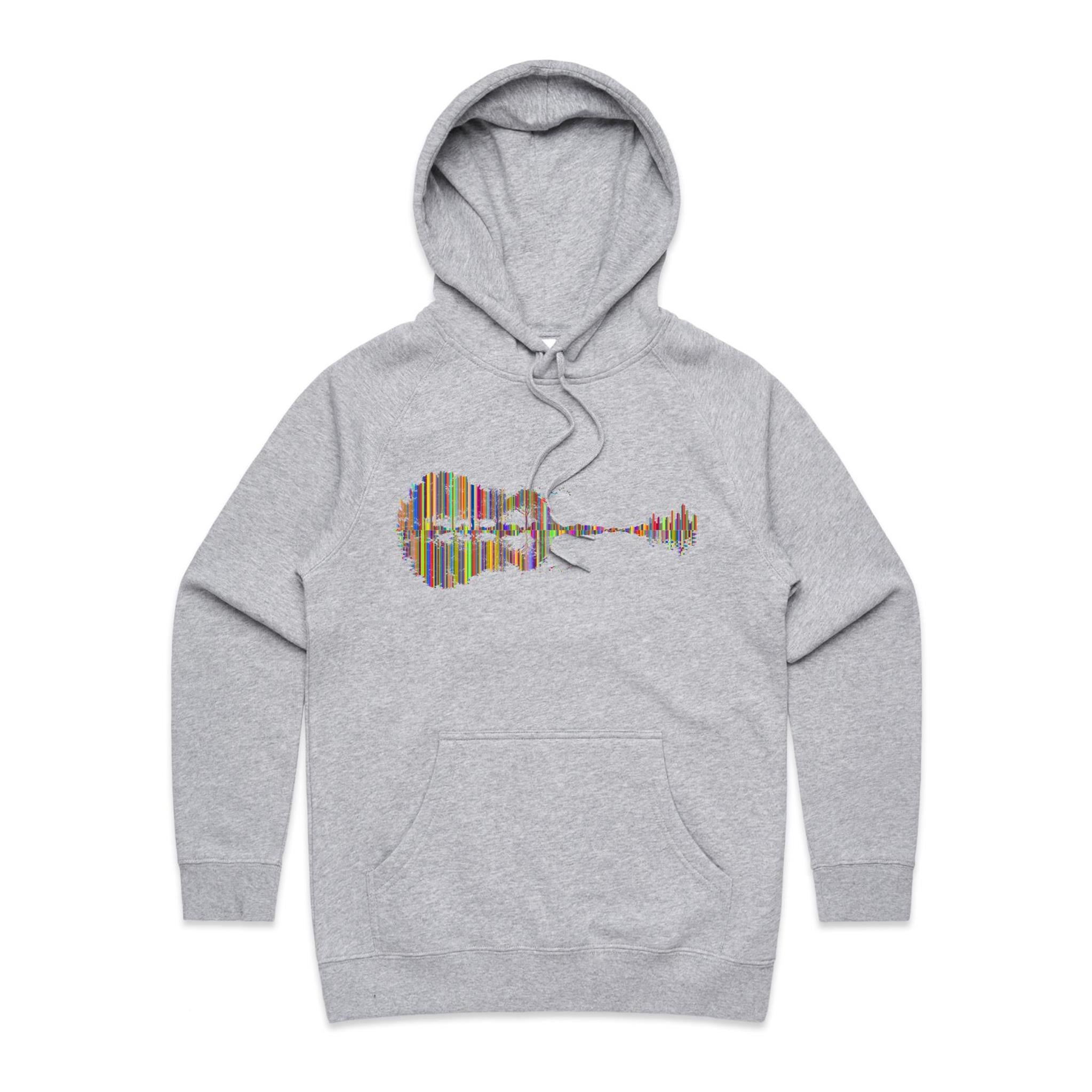 Guitar Reflection In Colour - Womens Hoodie Grey Marle Womens Hoodie Music Printed In Australia